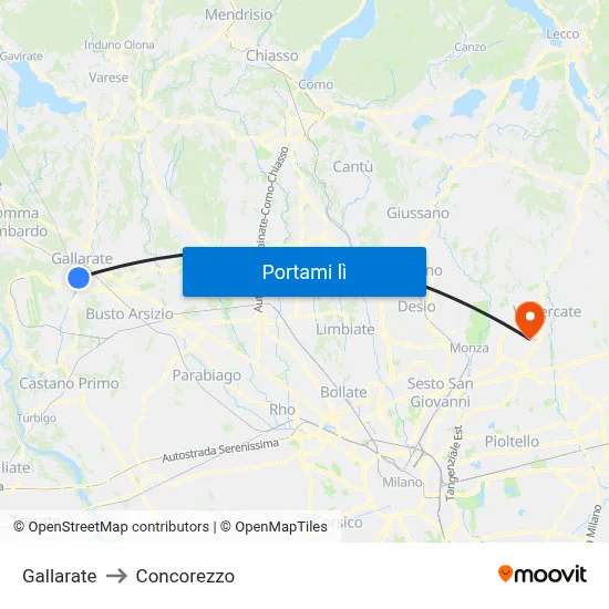 Gallarate to Concorezzo map