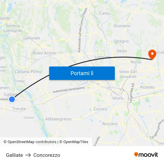 Galliate to Concorezzo map
