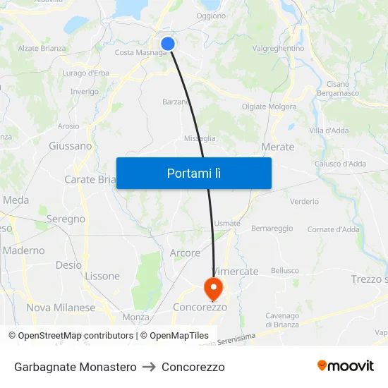 Garbagnate Monastero to Concorezzo map