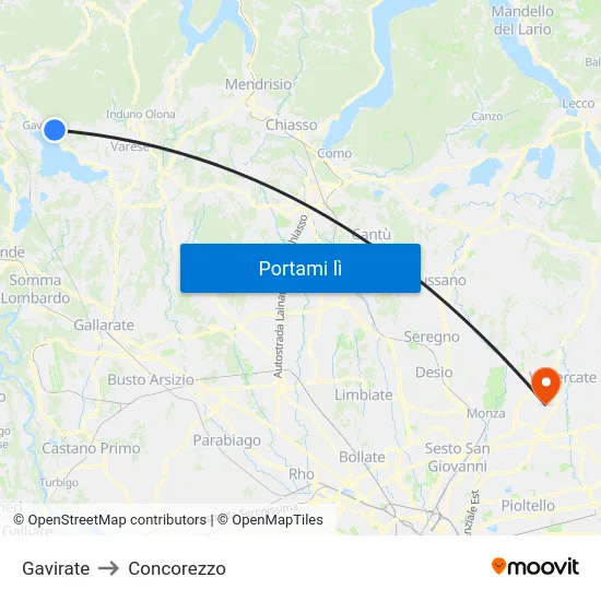 Gavirate to Concorezzo map