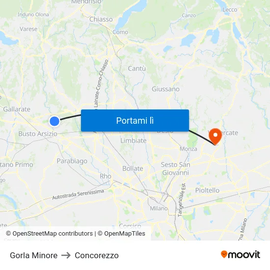 Gorla Minore to Concorezzo map