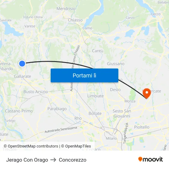 Jerago Con Orago to Concorezzo map
