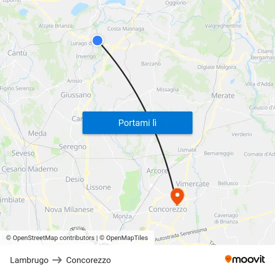 Lambrugo to Concorezzo map