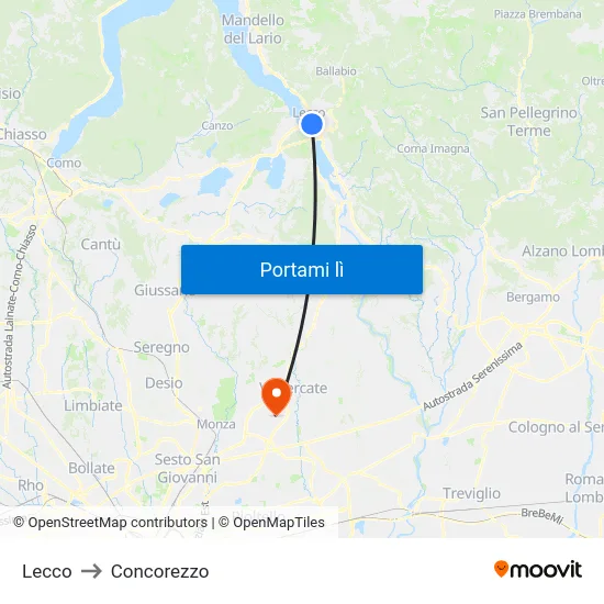Lecco to Concorezzo map