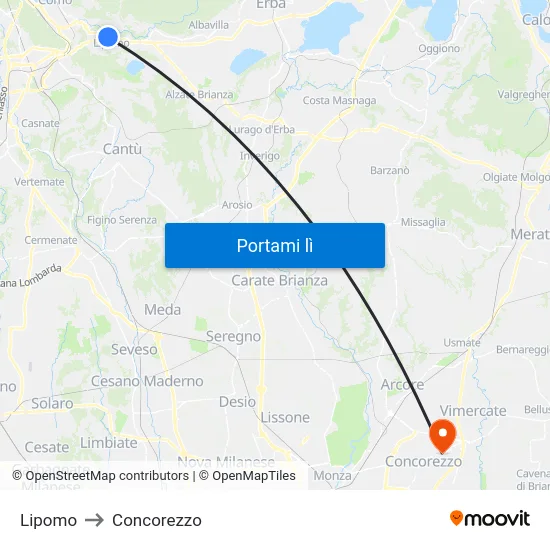 Lipomo to Concorezzo map
