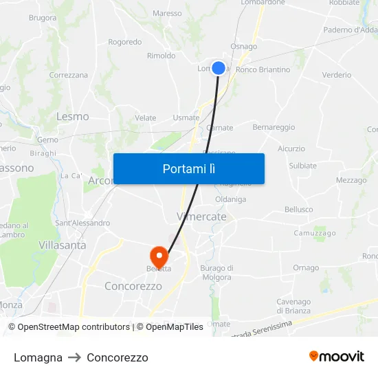 Lomagna to Concorezzo map