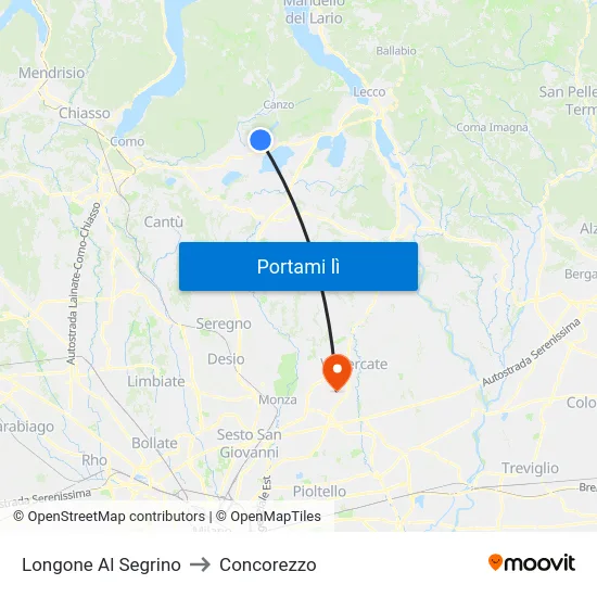 Longone Al Segrino to Concorezzo map