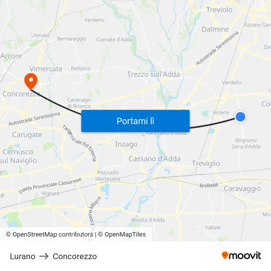 Lurano to Concorezzo map