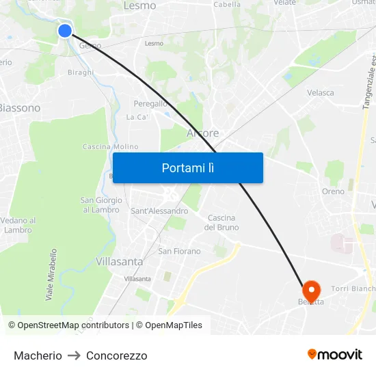 Macherio to Concorezzo map
