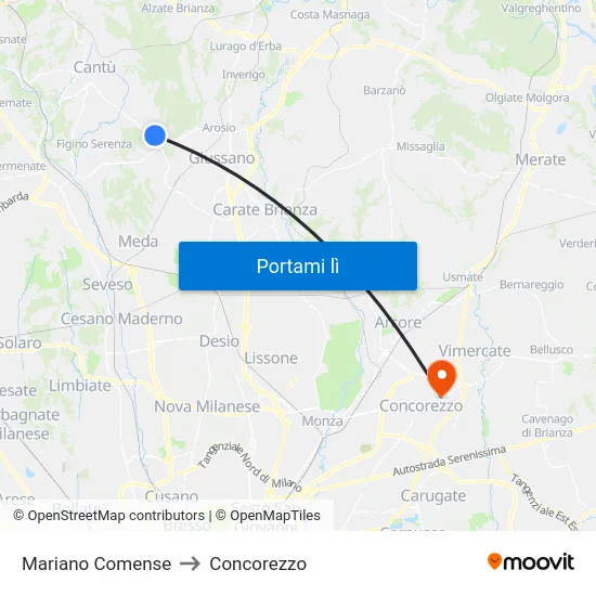Mariano Comense to Concorezzo map