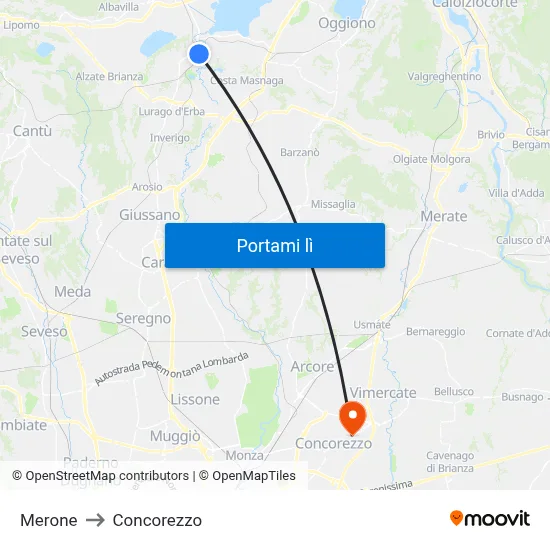 Merone to Concorezzo map