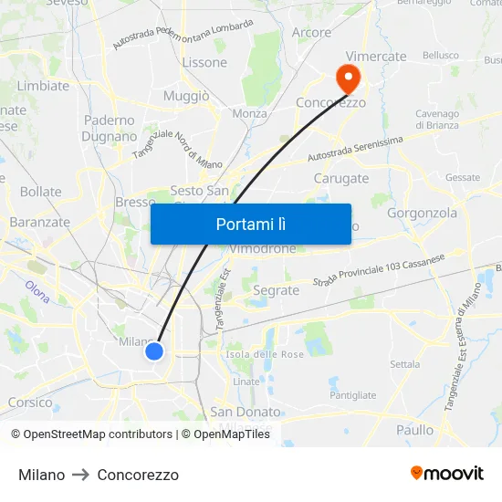 Milano to Concorezzo map