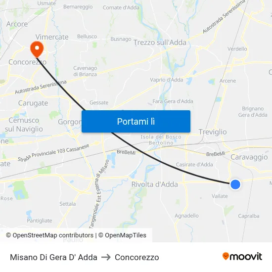 Misano Di Gera D' Adda to Concorezzo map