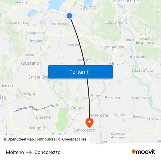Molteno to Concorezzo map