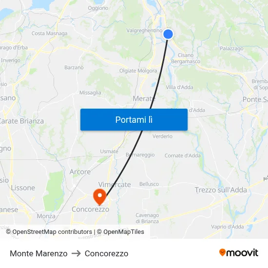 Monte Marenzo to Concorezzo map