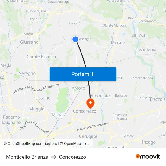 Monticello Brianza to Concorezzo map