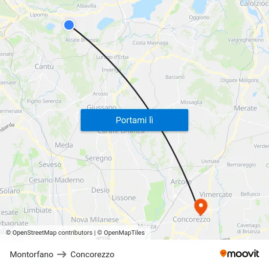 Montorfano to Concorezzo map