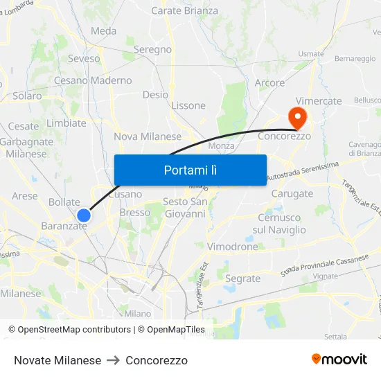 Novate Milanese to Concorezzo map