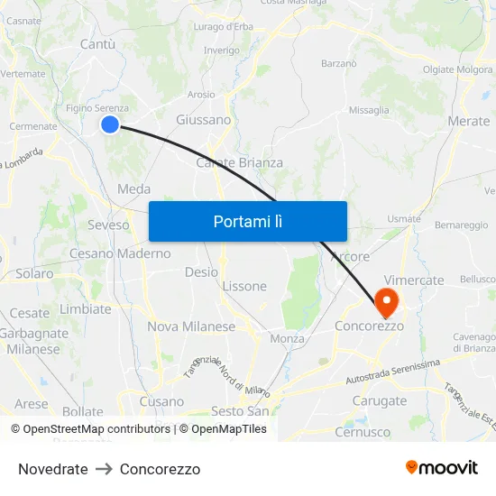 Novedrate to Concorezzo map