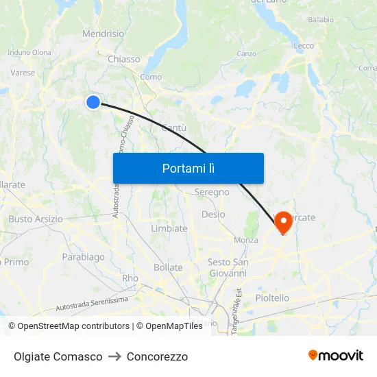 Olgiate Comasco to Concorezzo map