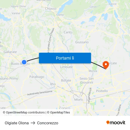 Olgiate Olona to Concorezzo map