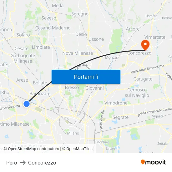 Pero to Concorezzo map