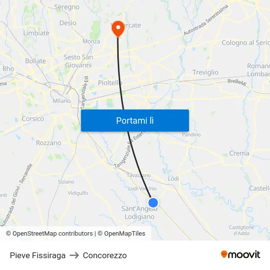 Pieve Fissiraga to Concorezzo map