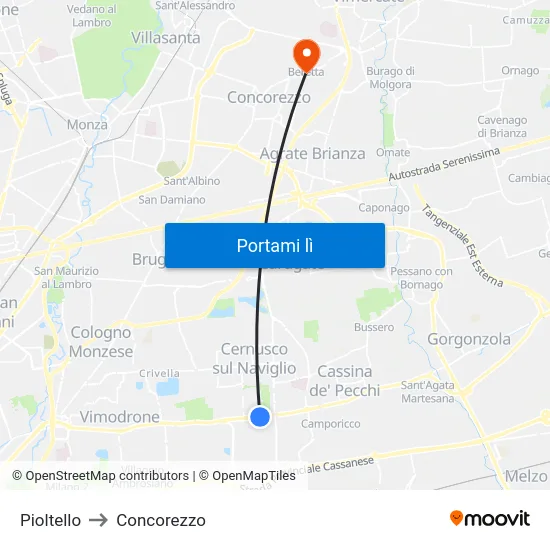 Pioltello to Concorezzo map