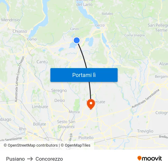 Pusiano to Concorezzo map