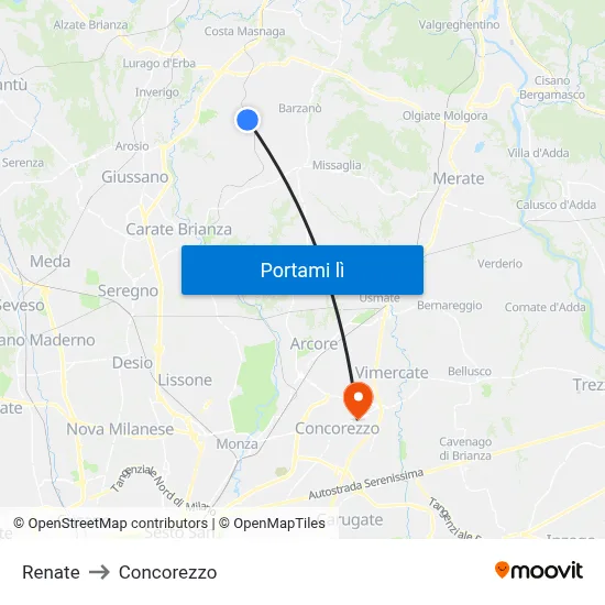 Renate to Concorezzo map