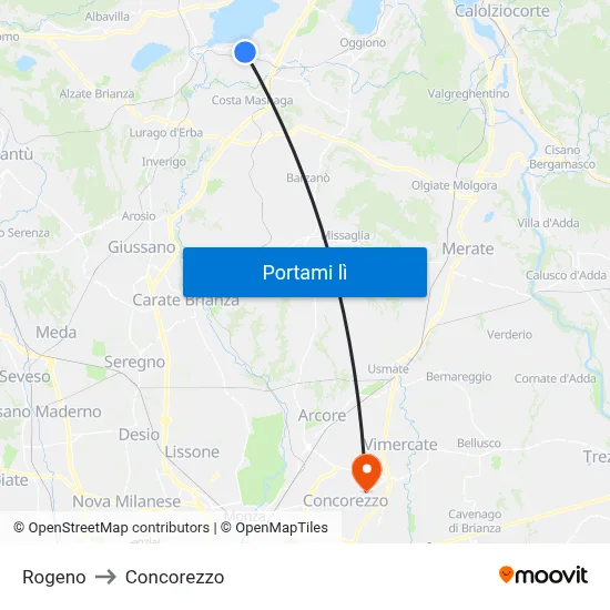 Rogeno to Concorezzo map