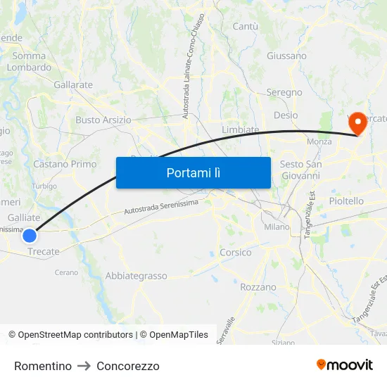 Romentino to Concorezzo map