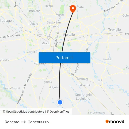 Roncaro to Concorezzo map