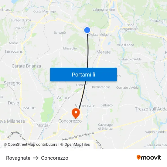 Rovagnate to Concorezzo map