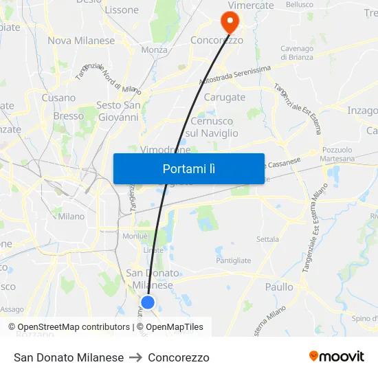 San Donato Milanese to Concorezzo map