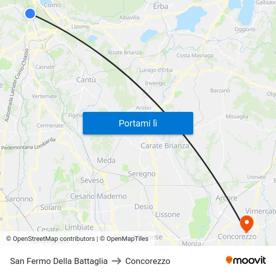 San Fermo Della Battaglia to Concorezzo map