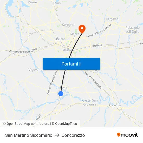 San Martino Siccomario to Concorezzo map