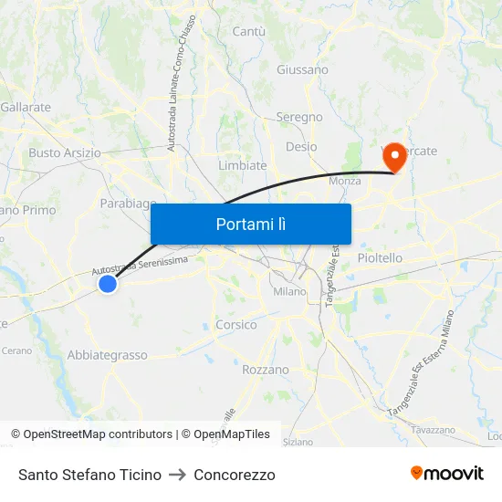 Santo Stefano Ticino to Concorezzo map