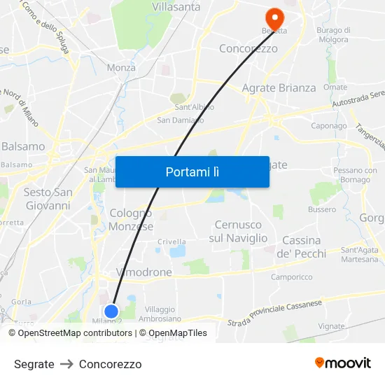 Segrate to Concorezzo map