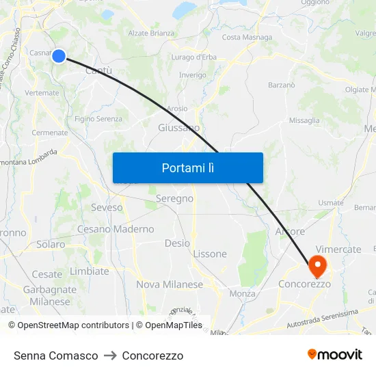 Senna Comasco to Concorezzo map
