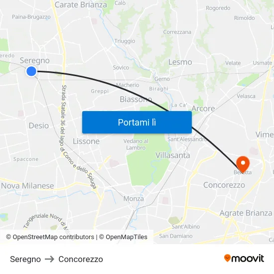 Seregno to Concorezzo map