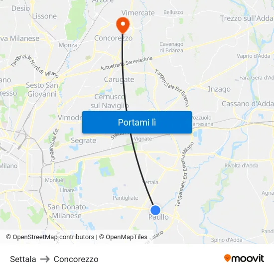 Settala to Concorezzo map