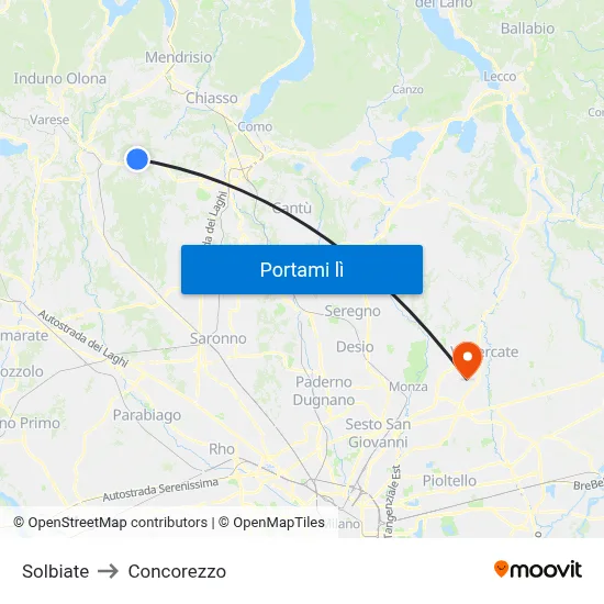 Solbiate to Concorezzo map