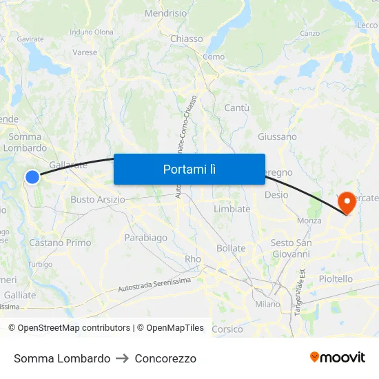 Somma Lombardo to Concorezzo map