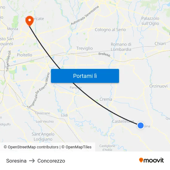 Soresina to Concorezzo map
