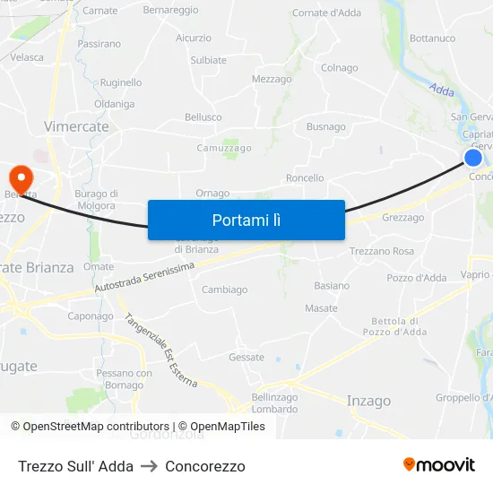 Trezzo Sull' Adda to Concorezzo map