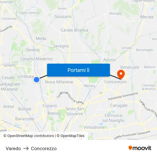 Varedo to Concorezzo map