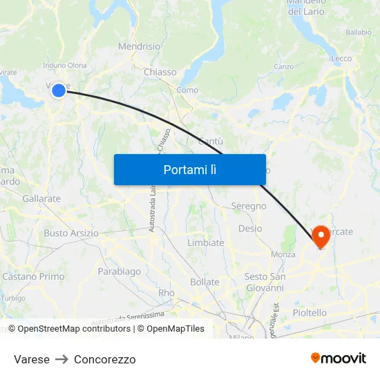 Varese to Concorezzo map