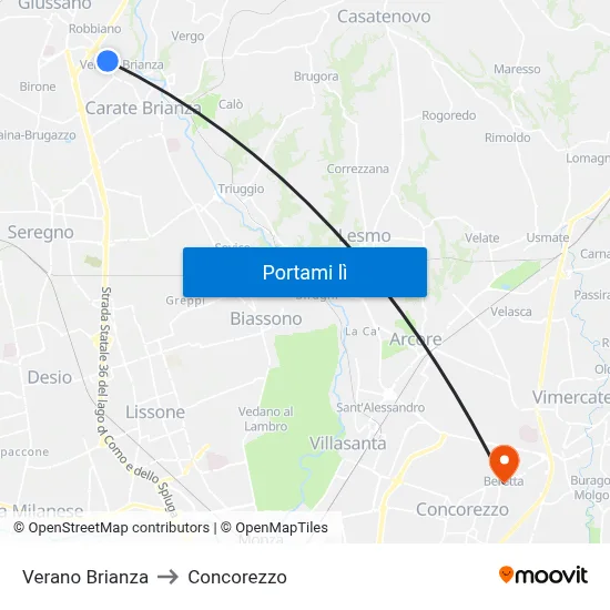 Verano Brianza to Concorezzo map