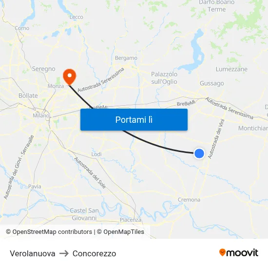 Verolanuova to Concorezzo map